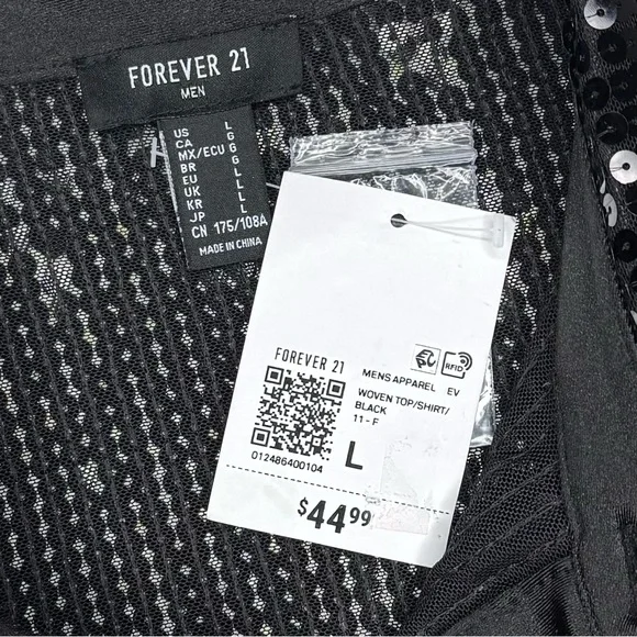 Forever 21 Elegant Black Sequin Men's Shirt - Picture 7 of 8